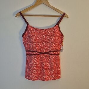 ​NWT L.L.Bean Stillwater Essentials Tankini Top Zig Zag Size 12 Orange/Maroon